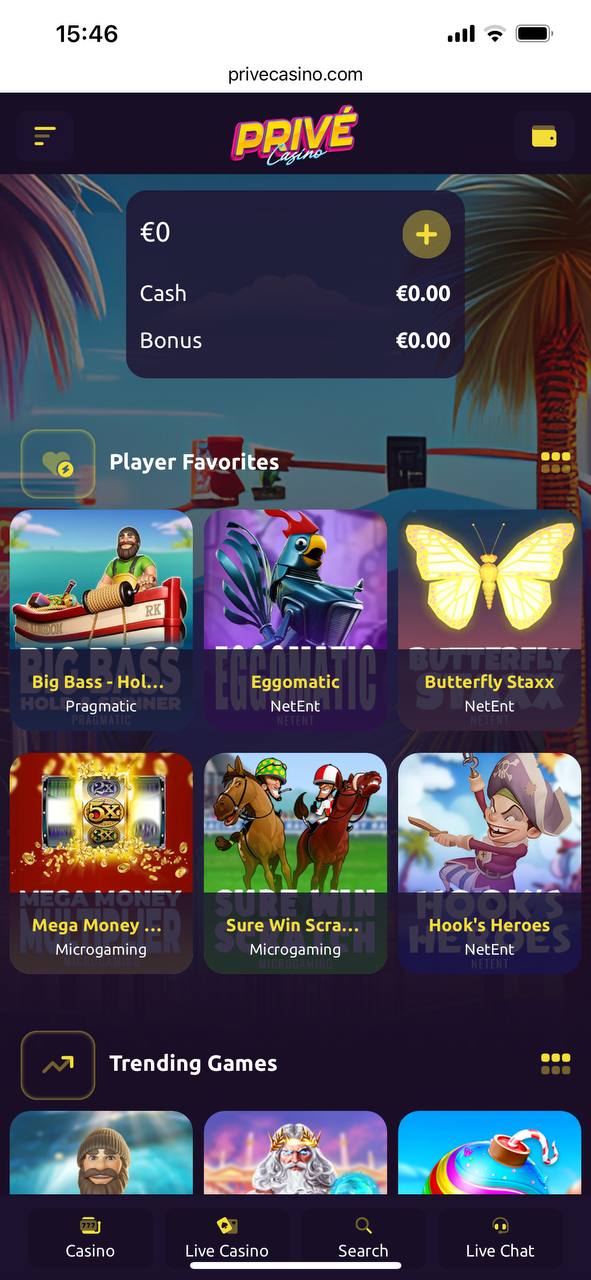 Prive Casino Mobile