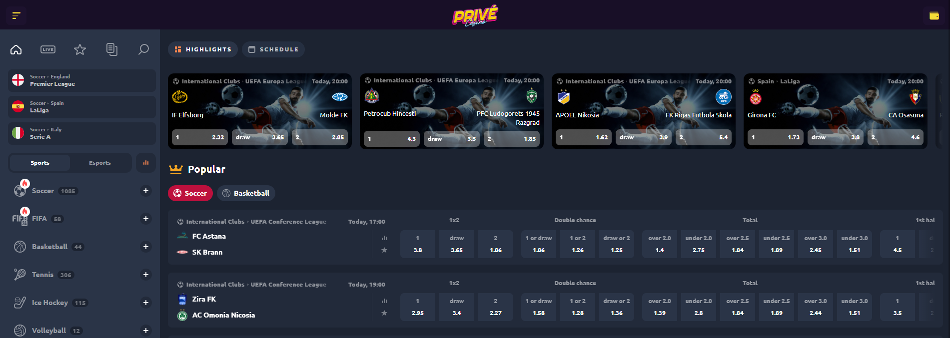 Prive Casino Betting