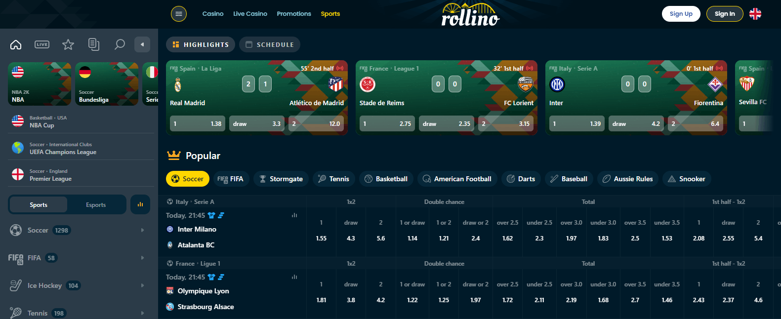 Rollino Casino Betting